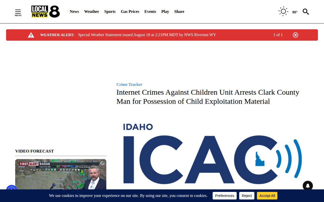 Clark County arrest news reference, February 2026 Local News 8 story interface