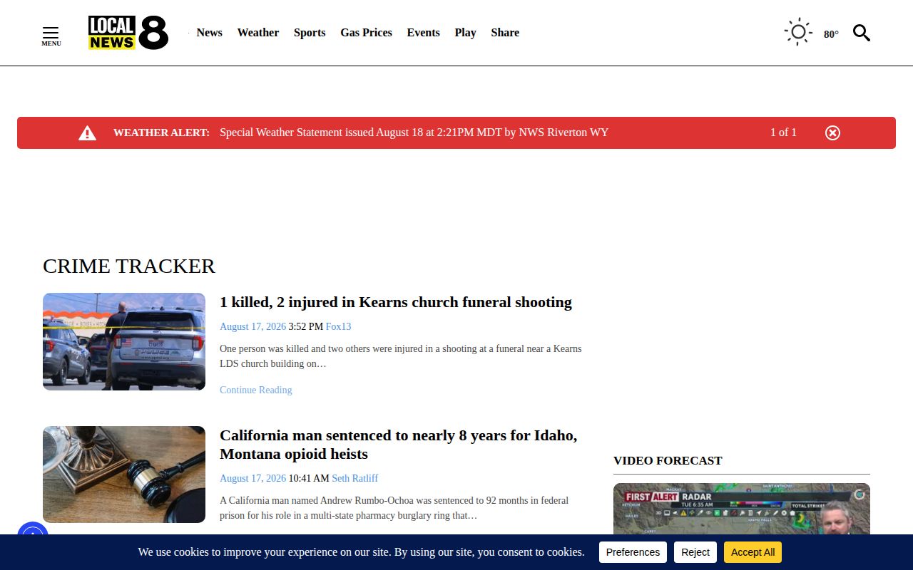 Clark County crime news reference, Local News 8 Crime Tracker source interface