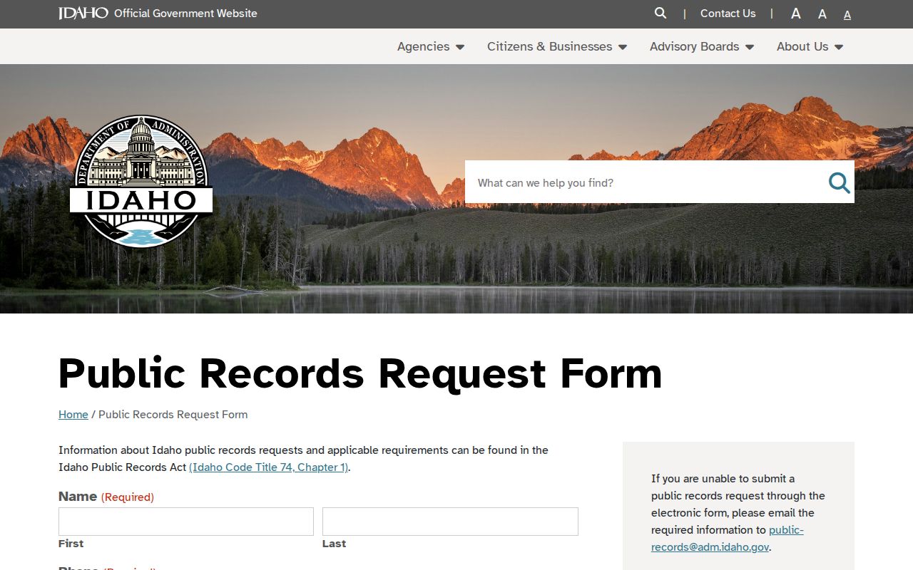 Idaho public record request form for Clark County booking and arrest records