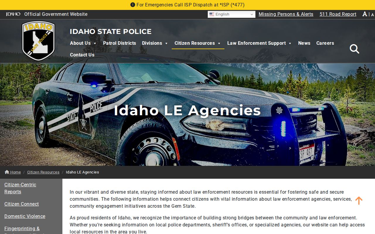 Idaho State Police agency list used to verify Spencer and Clark County arrest routing