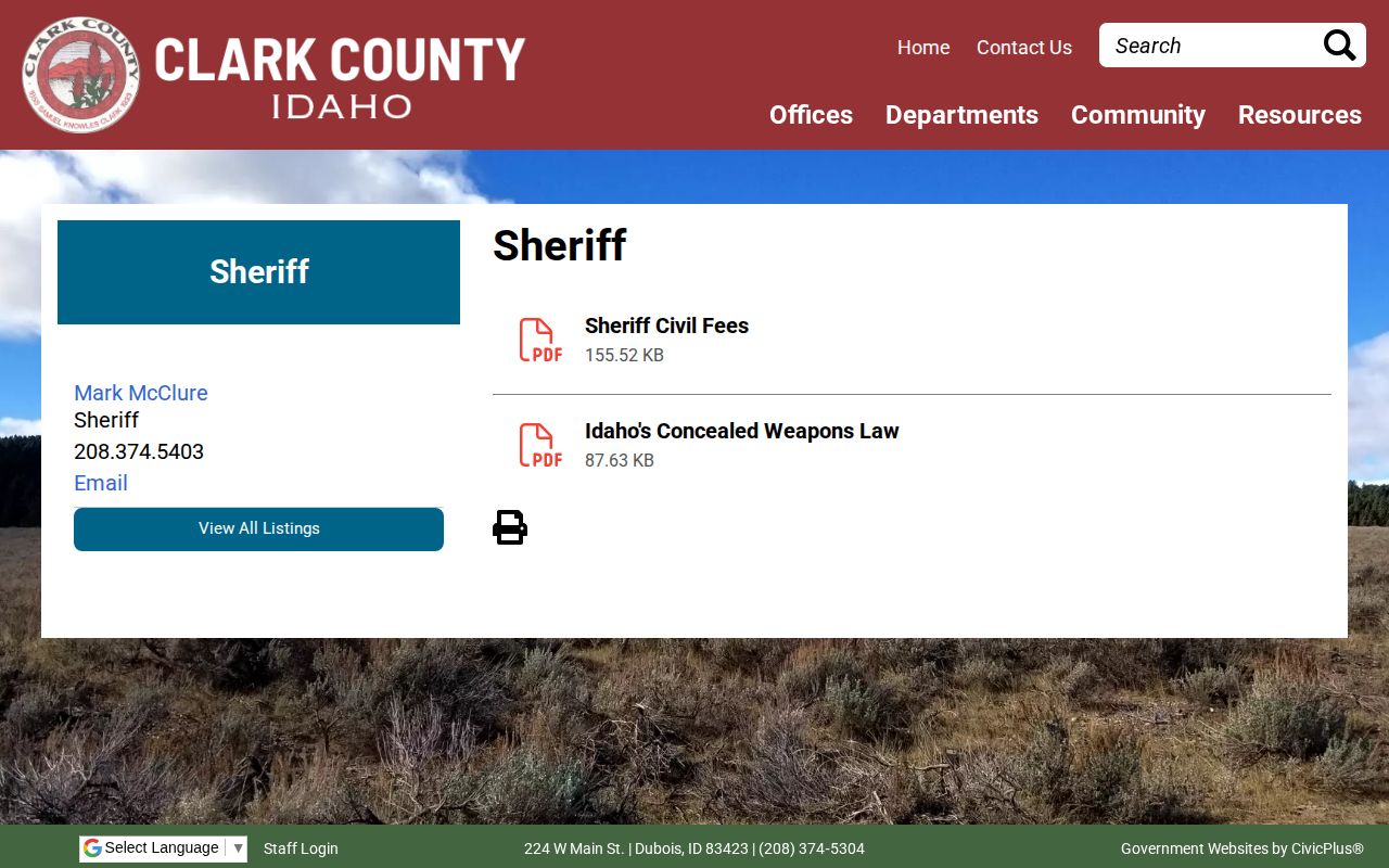 Clark County Idaho official sheriff source for booking and arrest records