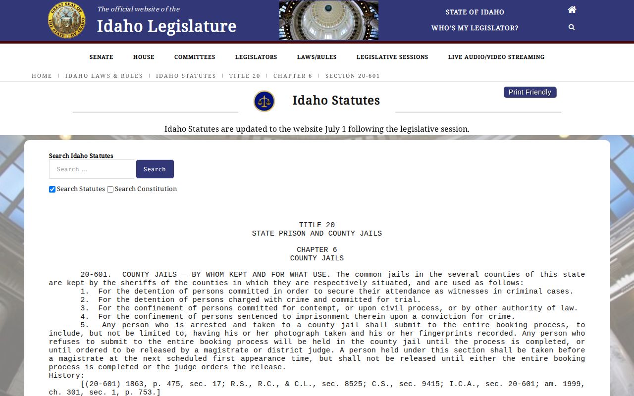 Idaho Code booking photograph rule relevant to Clark County jail records