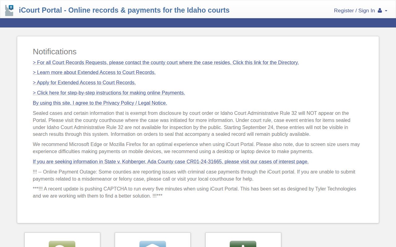 Idaho iCourt public case search for Clark County booking and disposition records
